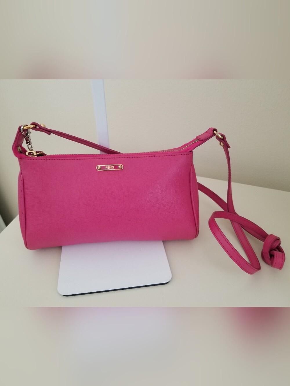 Fendi Pink Fuscia Crayon Porchetta Crossbody Bag with Gold Hardware